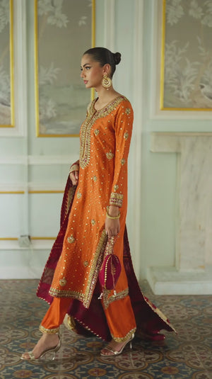 Rust Hand-Embellished Pure Silk Salwar Kameez (3-Piece) - Image 8