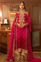 Scarlet & Pink Zardozi Silk Net Salwar Kameez (3-Piece) - Image 2
