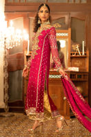 Scarlet & Pink Zardozi Silk Net Salwar Kameez (3-Piece) - Image 6