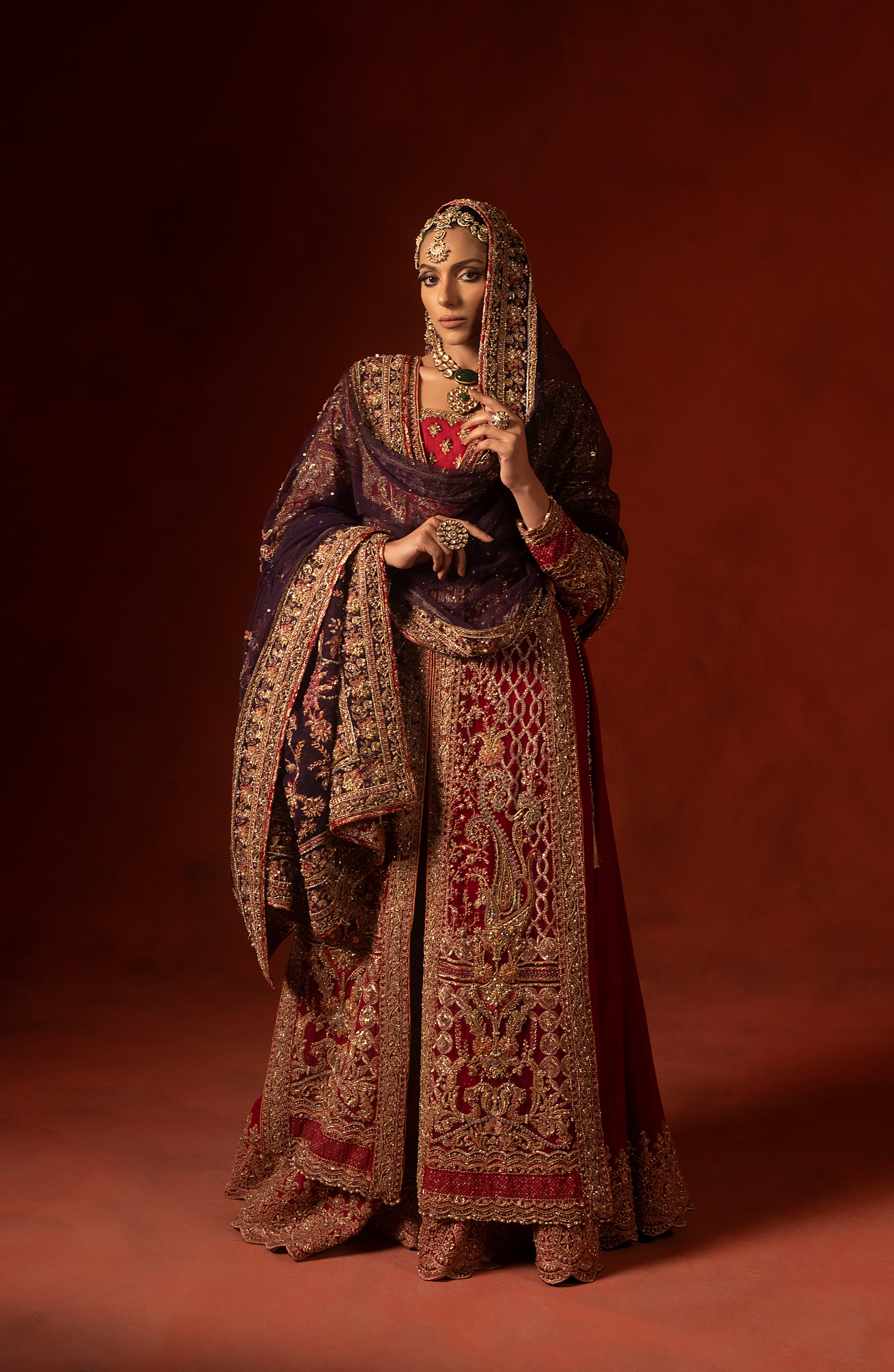 Red & Rust Orange Zardozi Silk Salwar Kameez (3-Piece) - Image 12