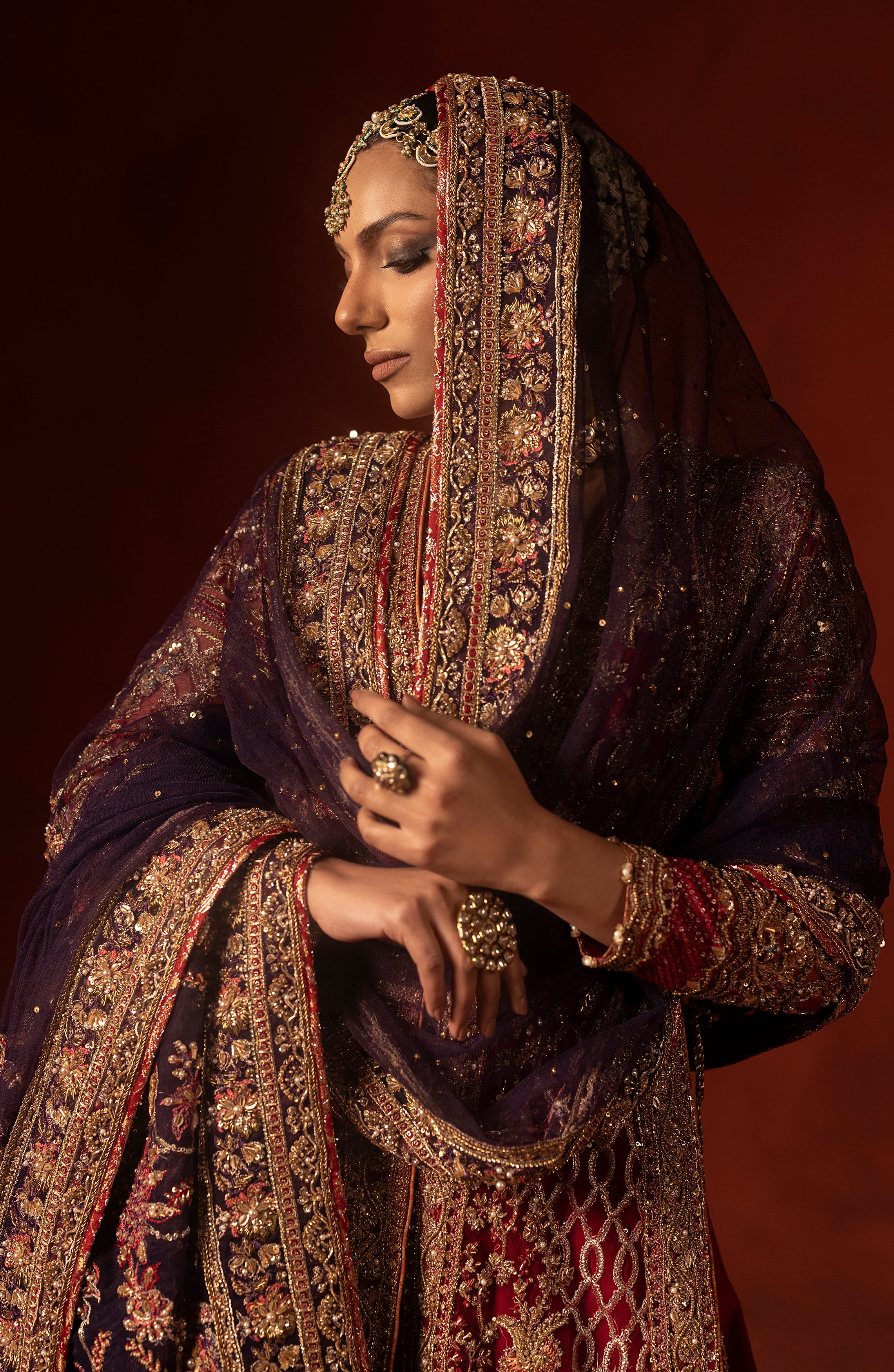 Red & Rust Orange Zardozi Silk Salwar Kameez (3-Piece) - Image 13