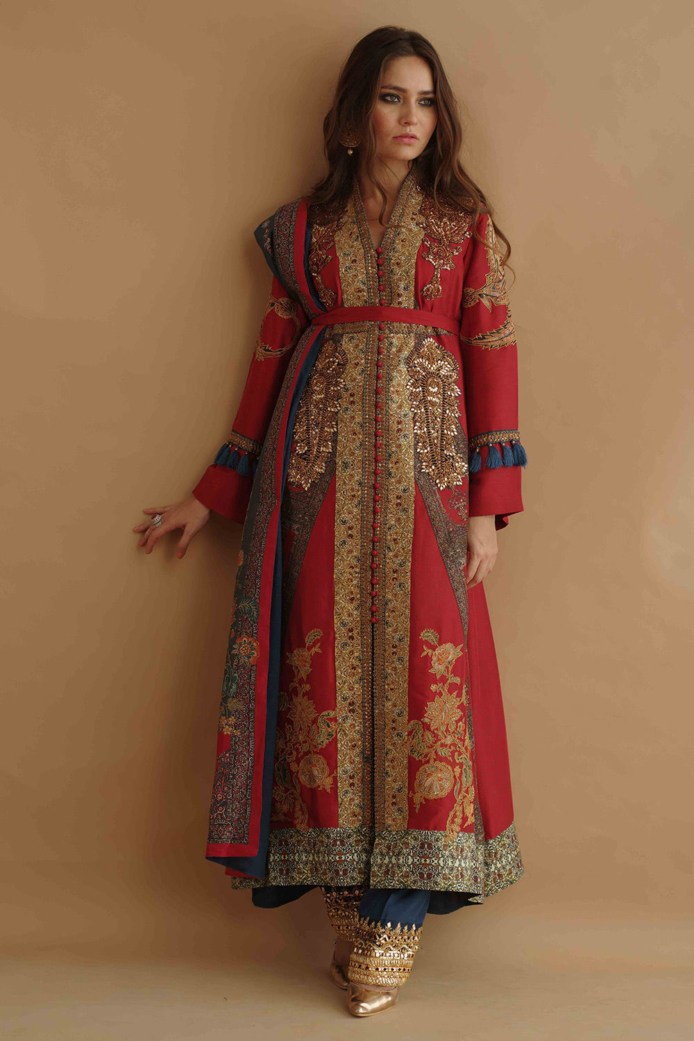 Pakistani Red Zardozi Silk Salwar Kameez (3-Piece) - Image 4