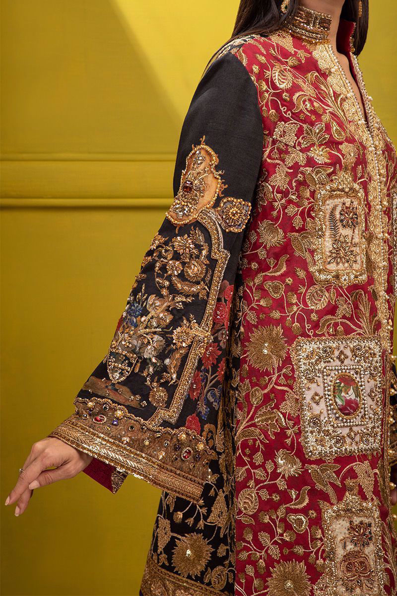 Pakistani Multi-Colour Embroidered Silk Jacket (2-Piece) - Image 4