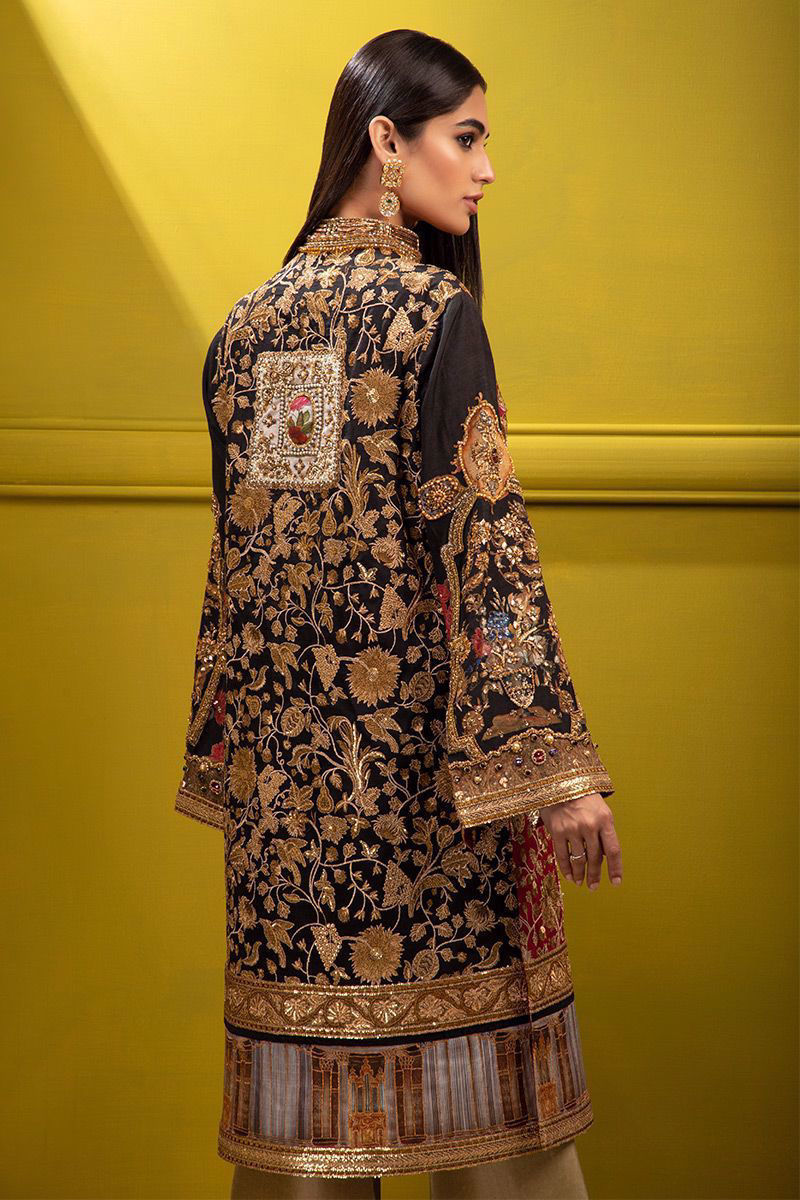 Pakistani Multi-Colour Embroidered Silk Jacket (2-Piece) - Image 6