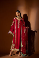 Red Zardozi Silk Salwar Kameez (3-Piece) - Image 2