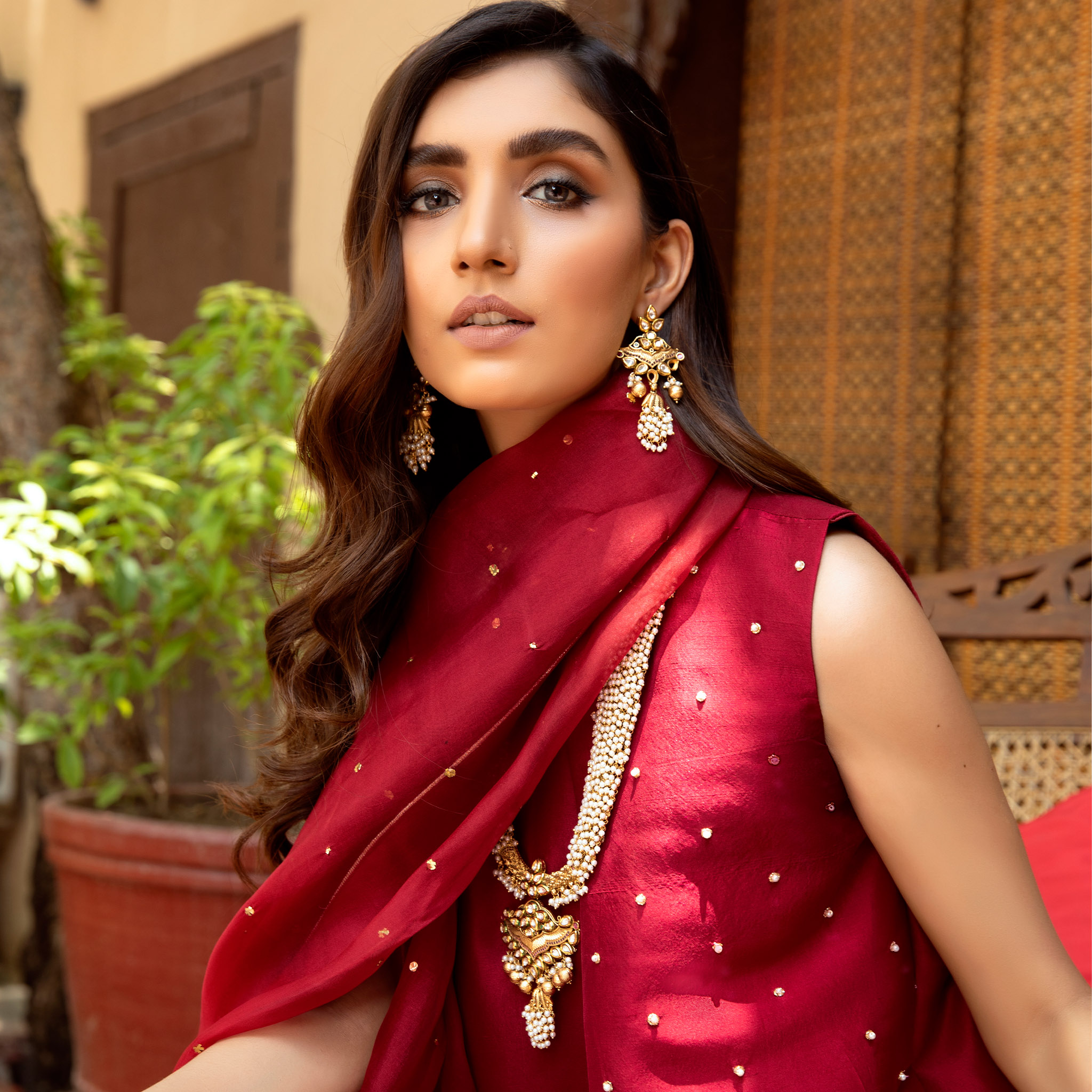 Ruby Red Zardozi Pure Tissue Silk Jacket Set (4-Piece) - Image 2