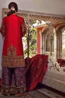 Red Embroidered Velvet Kimono-Style Kameez (2-Piece) - Image 4
