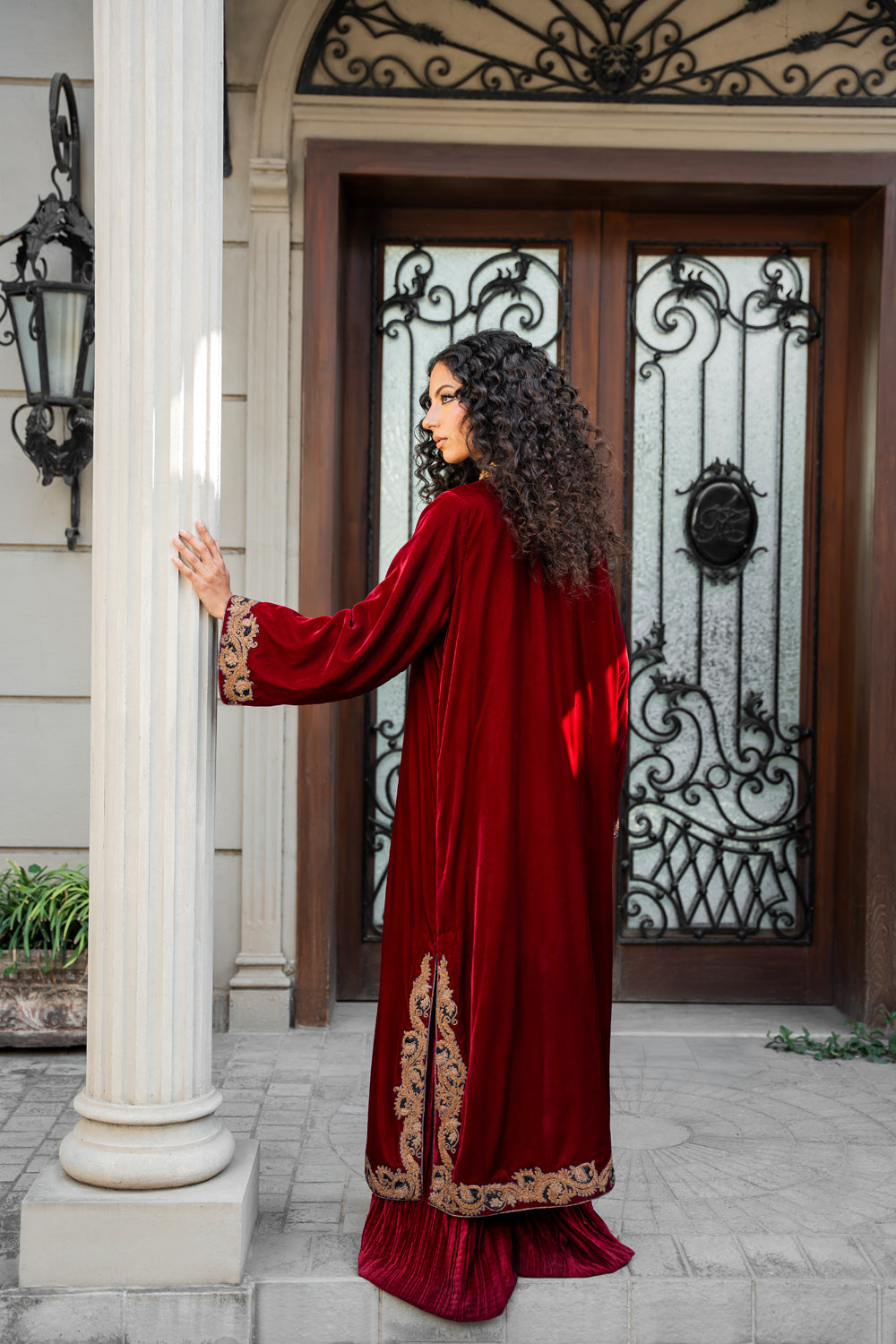 Pakistani Deep Red Dori Embroidered Velvet Salwar Kameez (3-Piece) - Image 8