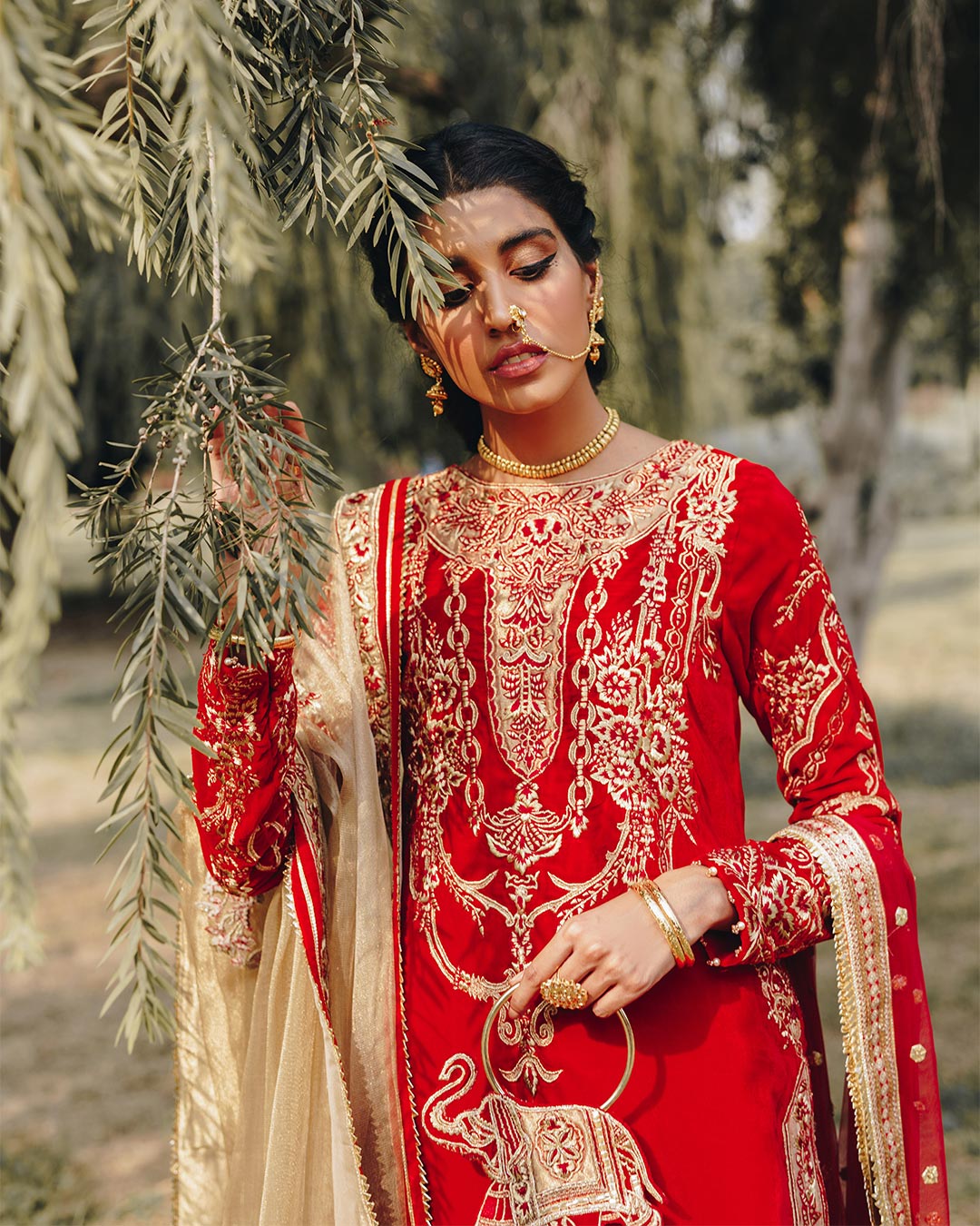Pakistani Red Velvet Embroidered Salwar Kameez (3-Piece) - Image 2