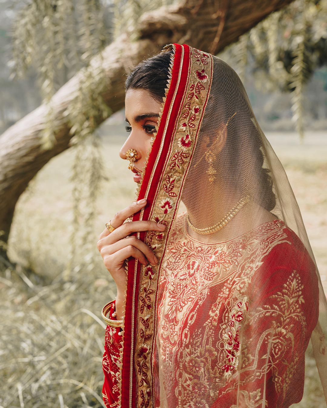 Red Velvet Embroidered Salwar Kameez (3-Piece) - Image 3