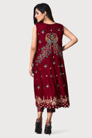 Pakistani Deep Red Gota Embroidered Velvet Salwar Kameez (2-Piece) - Image 3