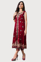 Pakistani Deep Red Gota Embroidered Velvet Salwar Kameez (2-Piece) - Image 4