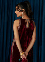 Pakistani Deep Red Hand-Embroidered Velvet Salwar Kameez (3-Piece) - Image 7