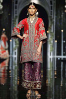 Pakistani Red Embroidered Velvet Kimono-Style Kameez (2-Piece) - Image 4