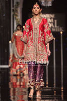 Pakistani Red Embroidered Velvet Kimono-Style Kameez (2-Piece) - Image 5