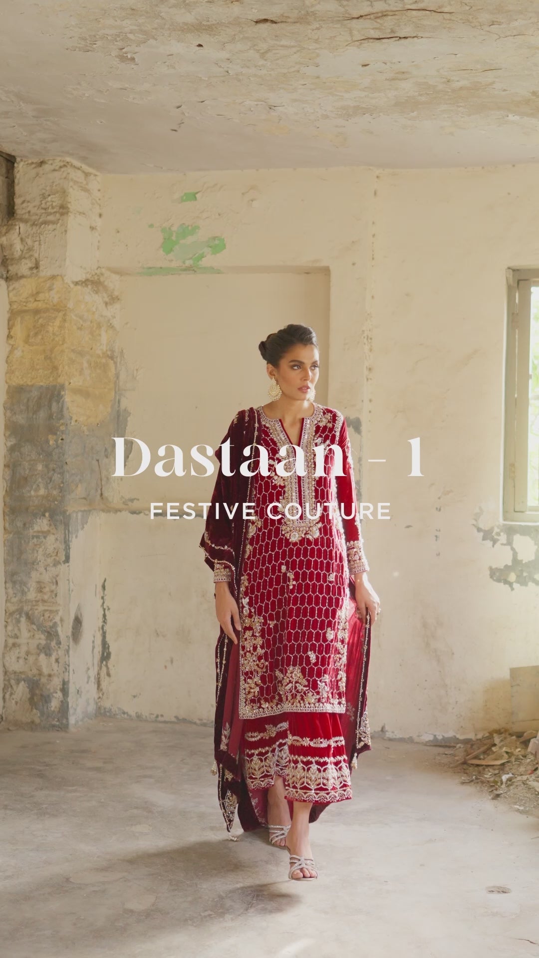 Deep Red Zardozi Velvet Kurta Set (3-Piece) - Image 7