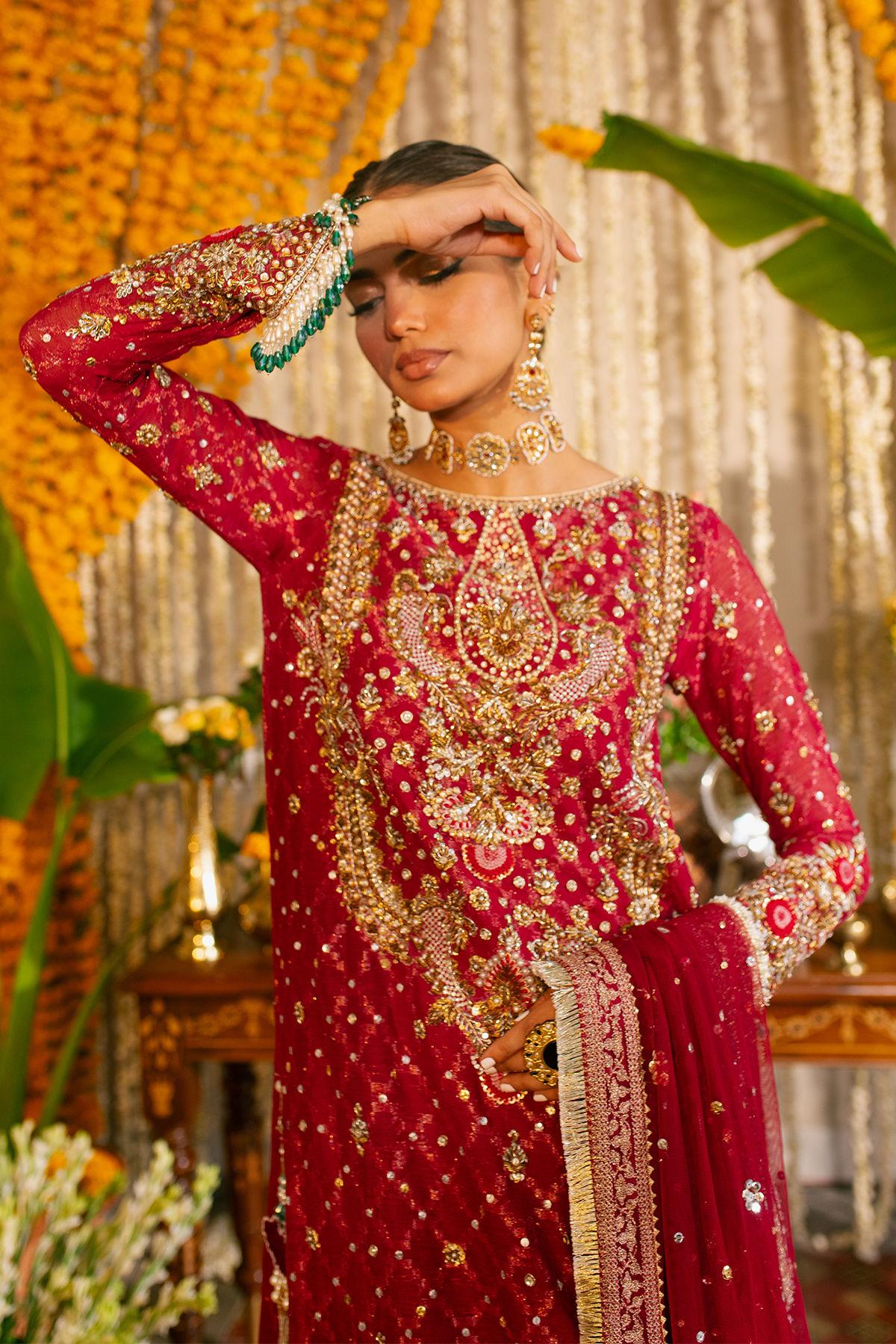 Cherry Red Zardozi Pure Zari Silk Salwar Kameez (3-Piece) - Image 6