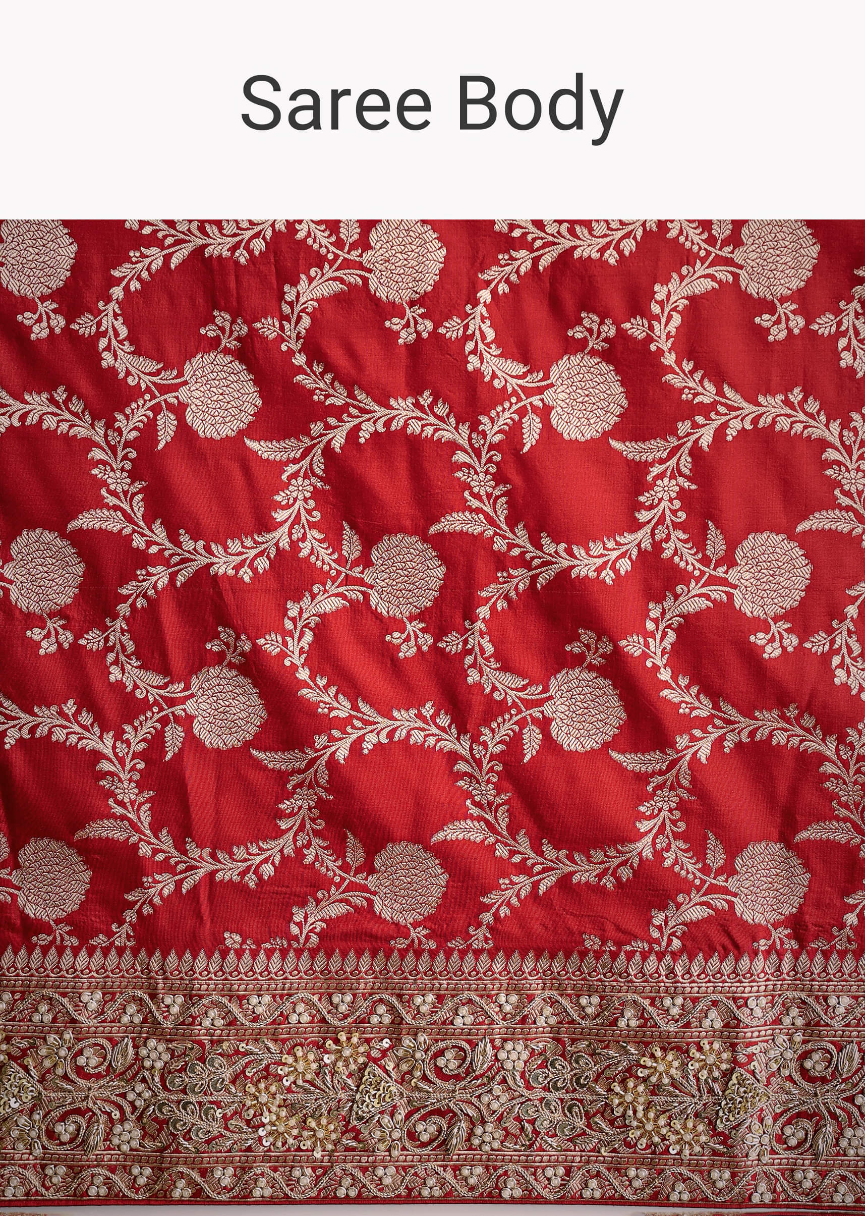 Red Zardozi Embroidered Dola Silk Saree (2-Piece) - Image 8