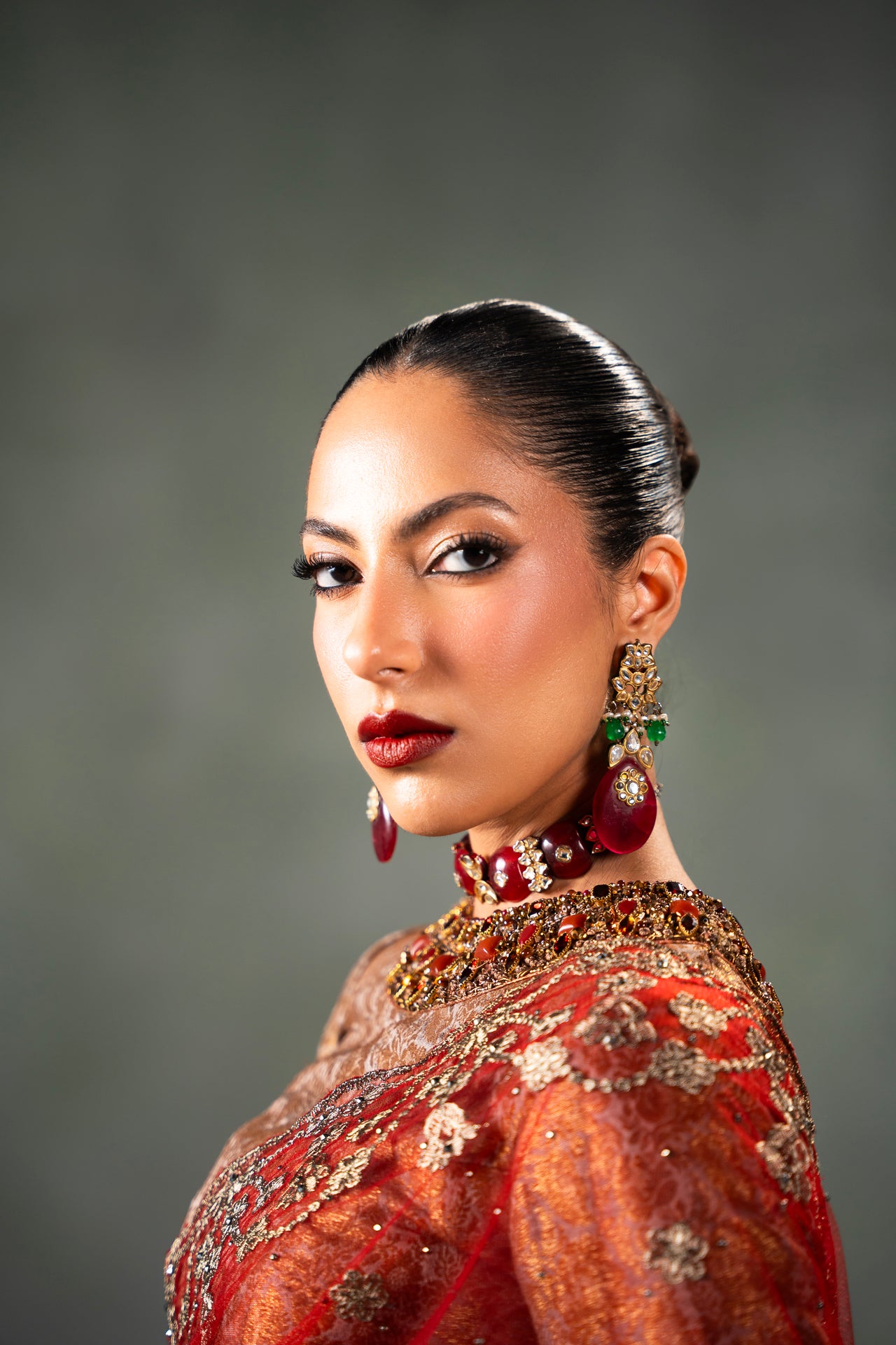 Cardinal Red Embroidered Net Saree (2-Piece) - Image 3