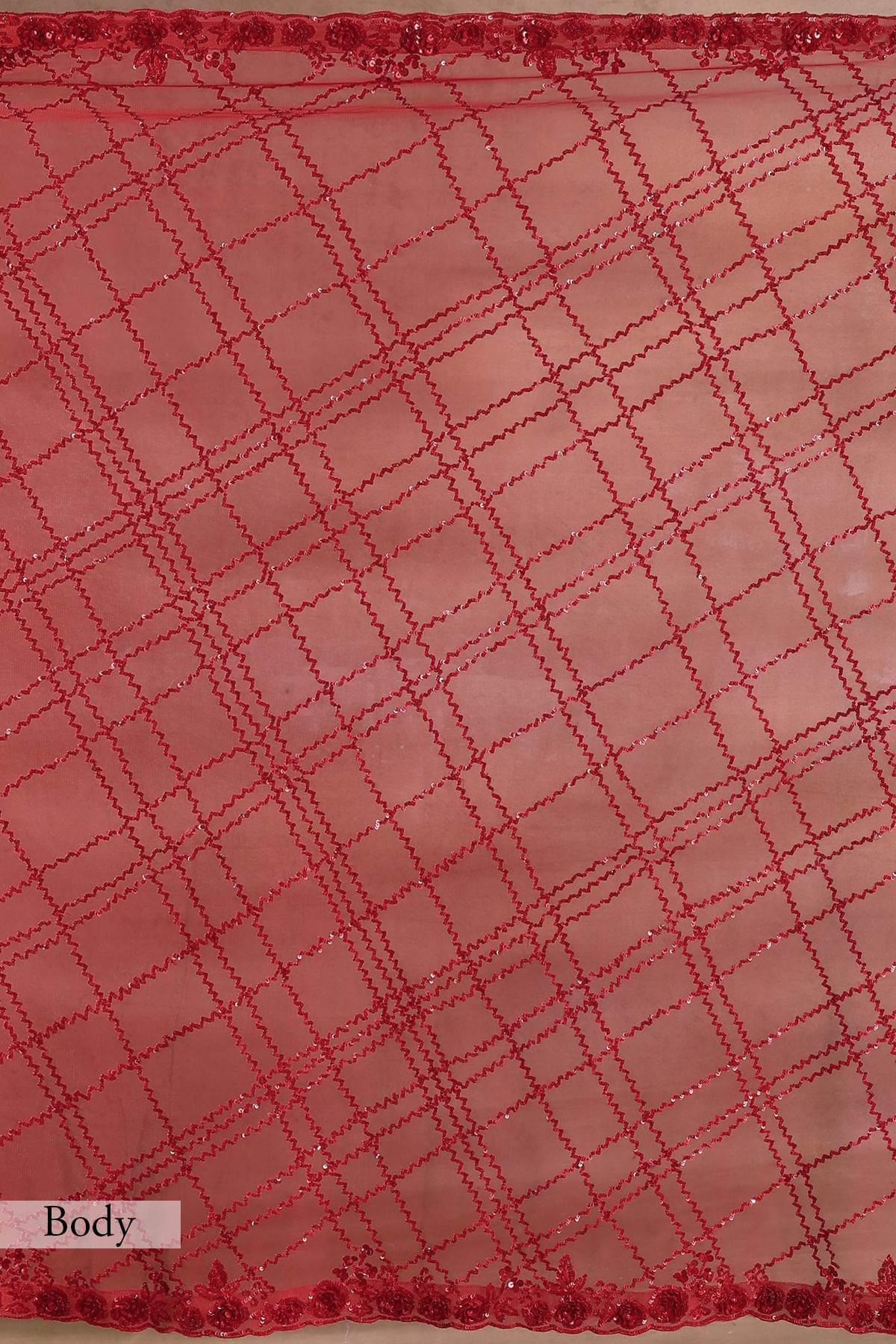 Dark Red Sequined Net Saree (2-Piece) - Image 6