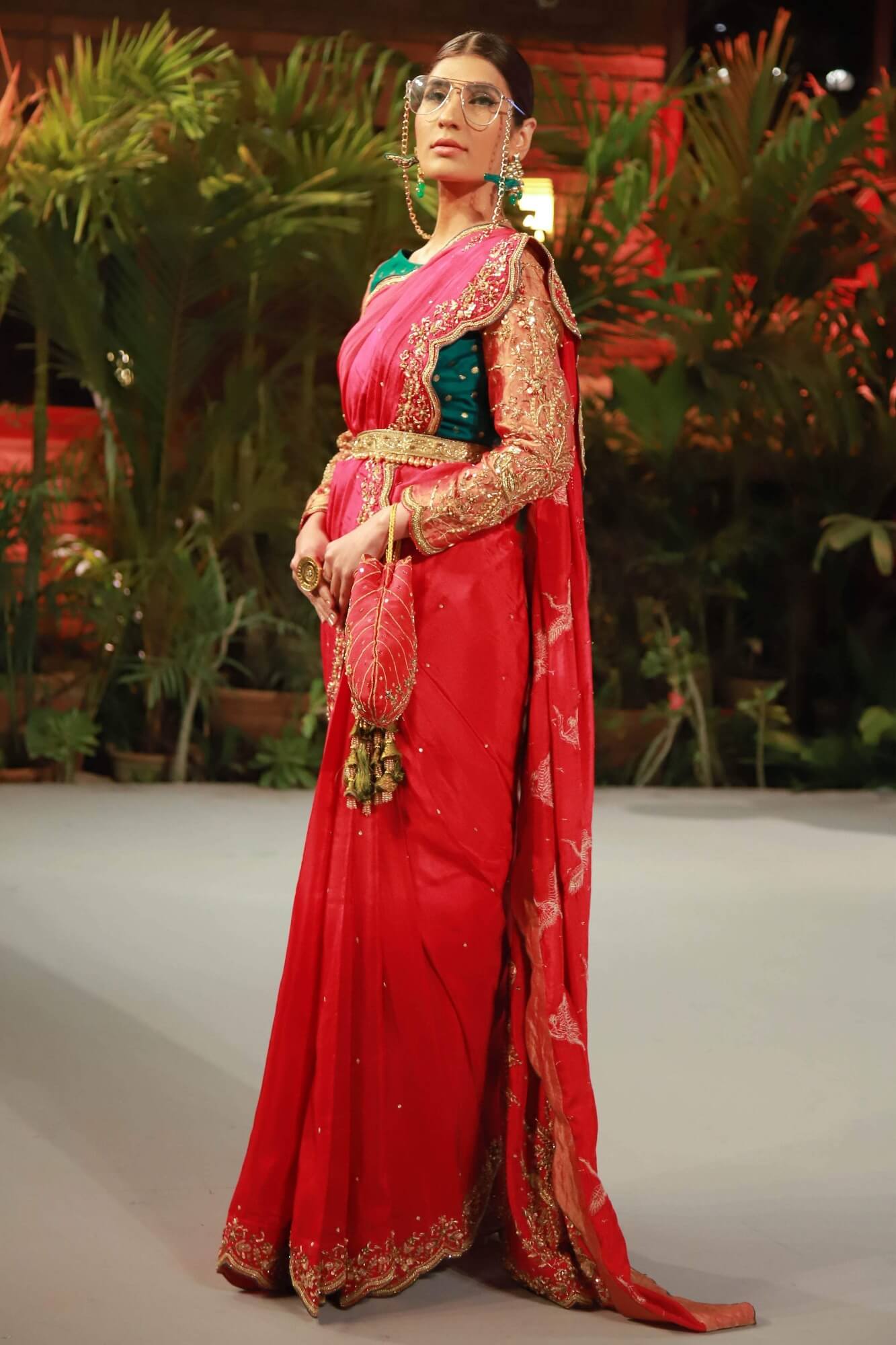 Red Zardozi Aari Raw Silk Saree (3-Piece) - Image 1