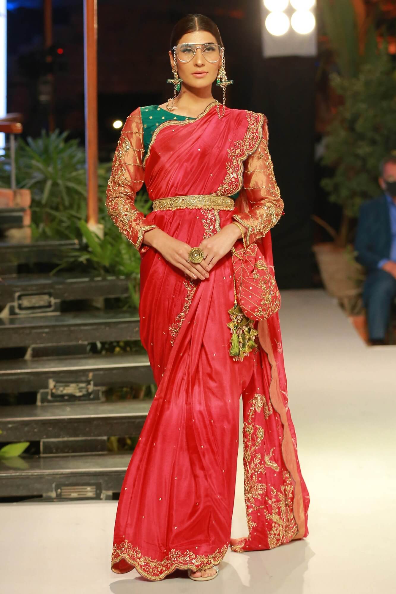 Red Zardozi Aari Raw Silk Saree (3-Piece) - Image 2