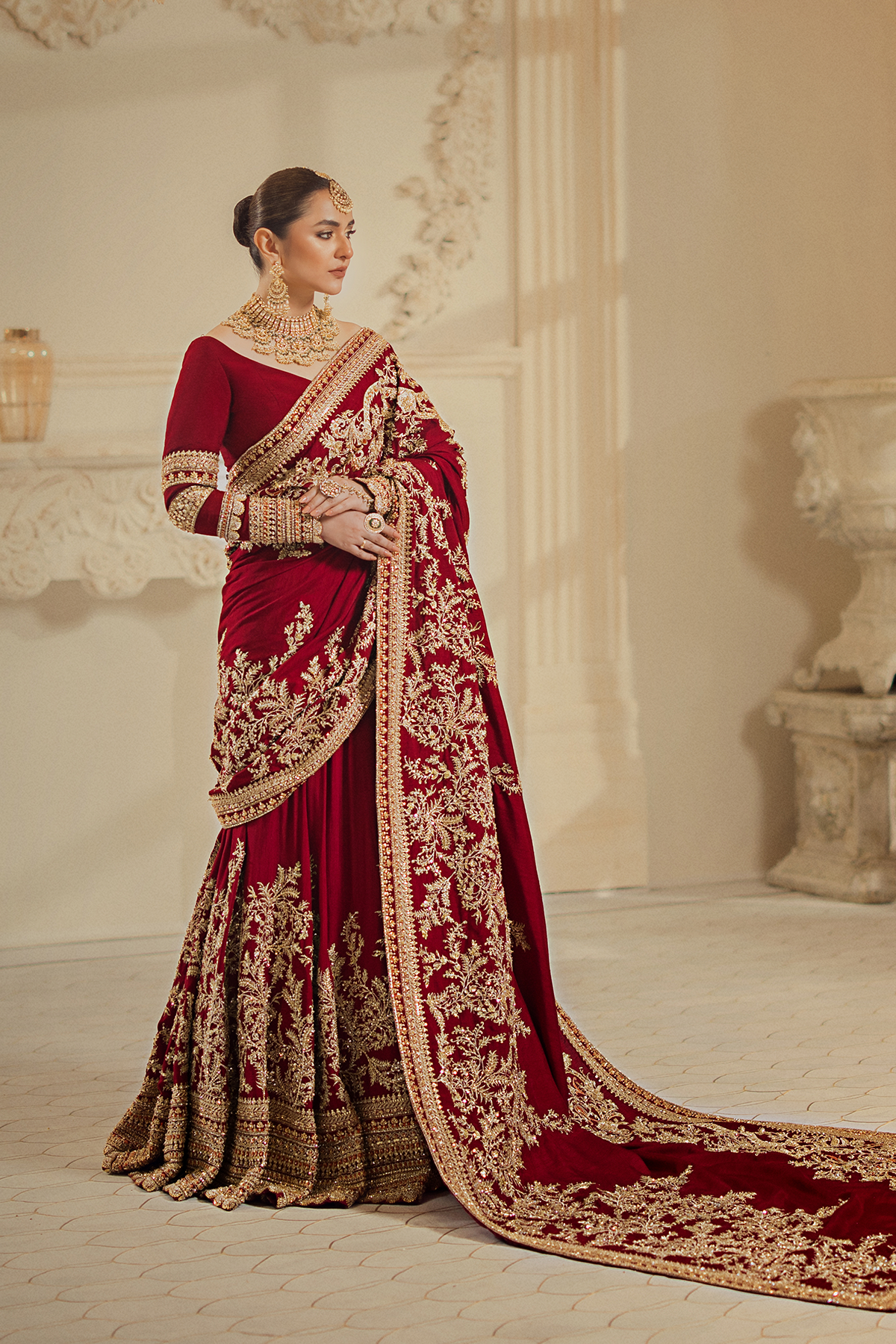 Ruby Red Zardozi Raw Silk Lehnga Saari (3-Piece) - Image 4
