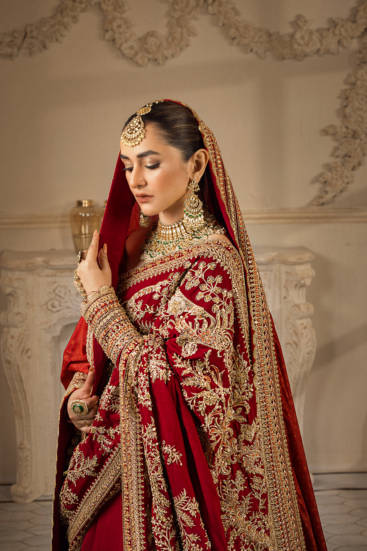 Ruby Red Zardozi Raw Silk Lehnga Saari (3-Piece) - Image 7