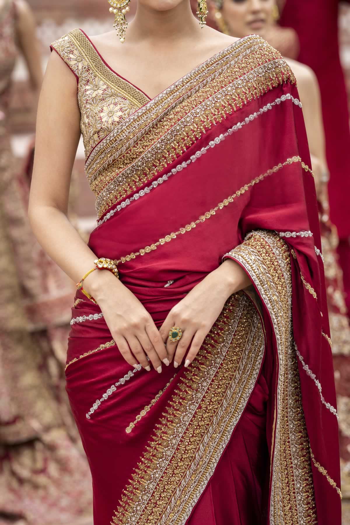 Currant Red Embroidered Pure Shamose Silk Saree (2-Piece) - Image 5