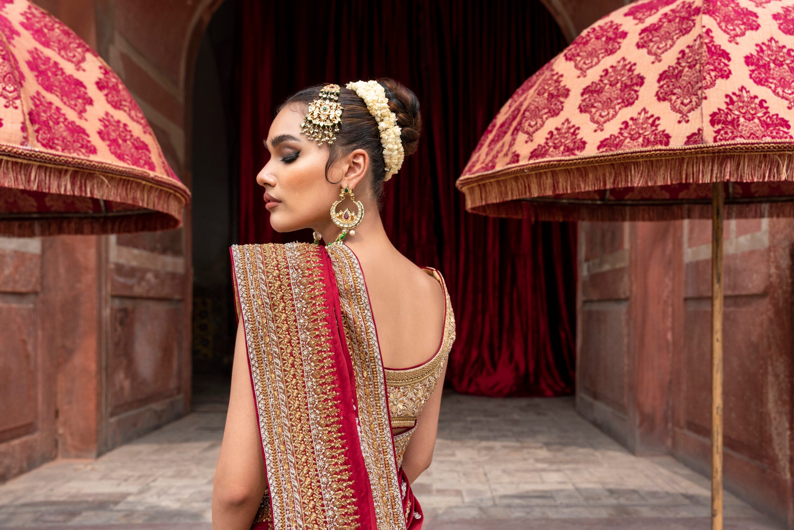 Currant Red Embroidered Pure Shamose Silk Saree (2-Piece) - Image 9