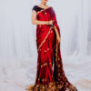 Pakistani Deep Crimson Embroidered Silk Saree (2-Piece) - Image 2