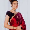 Pakistani Deep Crimson Embroidered Silk Saree (2-Piece) - Image 4