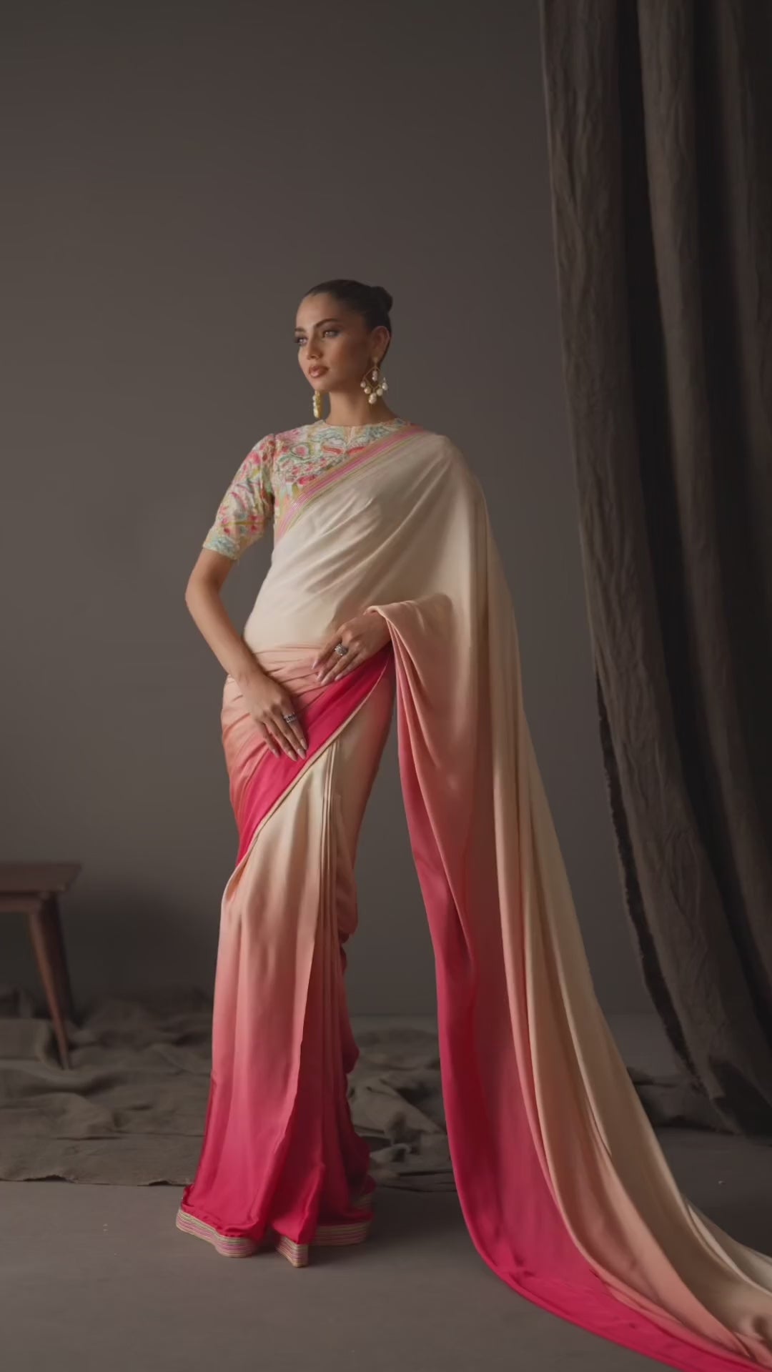 Red to Ivory Gradient Silk Saree (2-Piece) - Image 9