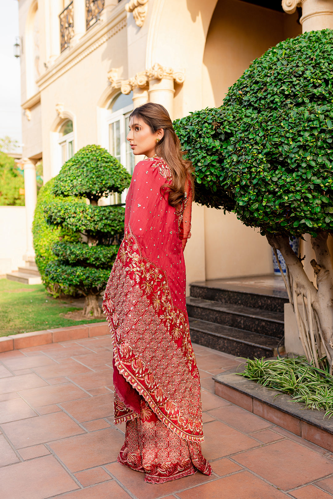 Deep Red Embellished Silk-Georgette Saree (2-Piece) - Image 4