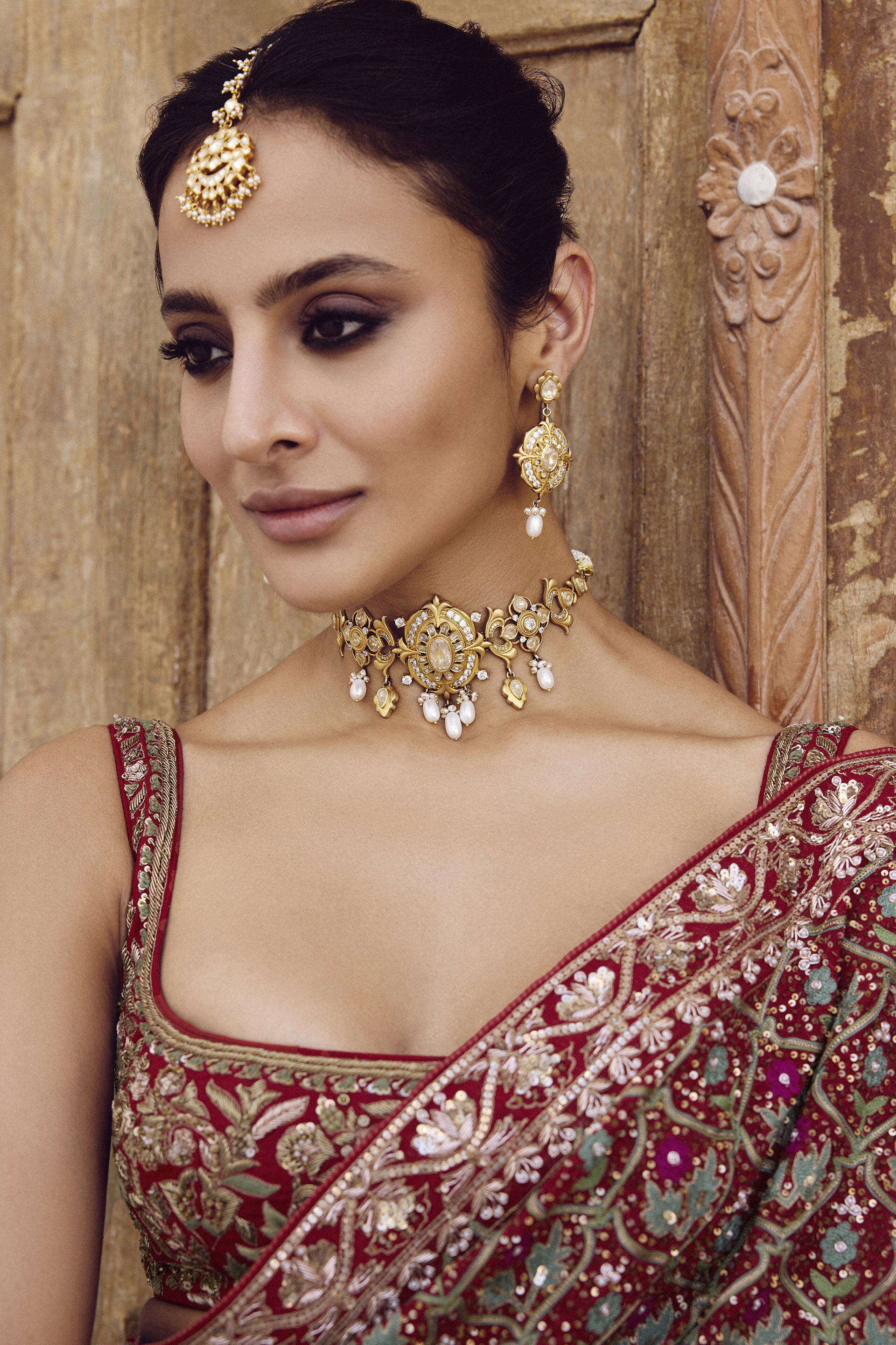 Deep Red Zardozi Embroidered Viscose Georgette Saree (2-Piece) - Image 5