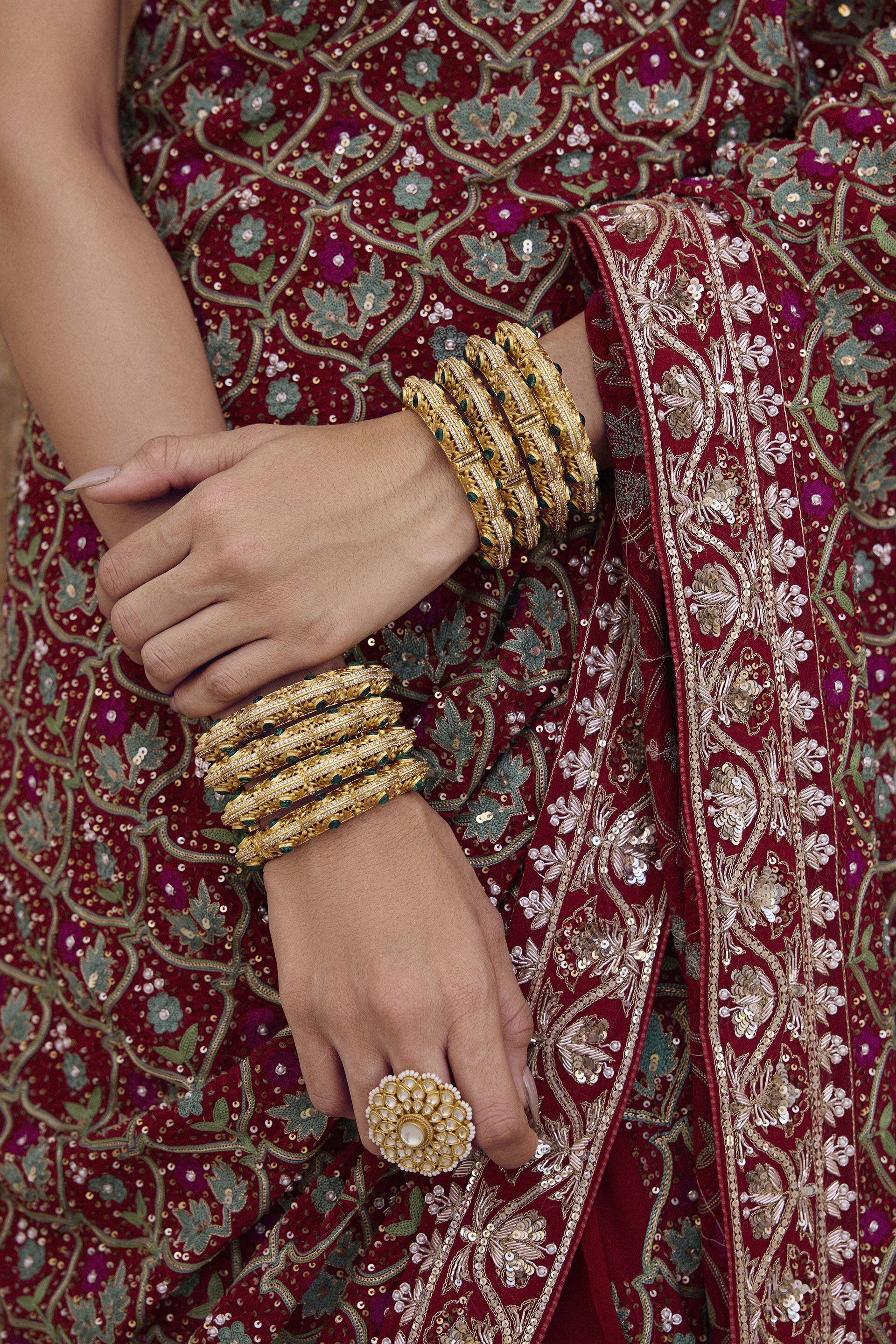 Deep Red Zardozi Embroidered Viscose Georgette Saree (2-Piece) - Image 6