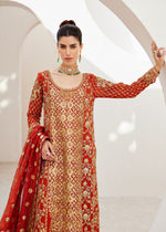 Orange Gold Embroidered Cotton Net Sharara (3-Piece) - Image 3