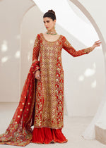 Orange Gold Embroidered Cotton Net Sharara (3-Piece) - Image 6