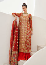 Orange Gold Embroidered Cotton Net Sharara (3-Piece) - Image 7