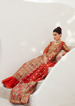 Orange Gold Embroidered Cotton Net Sharara (3-Piece) - Image 8