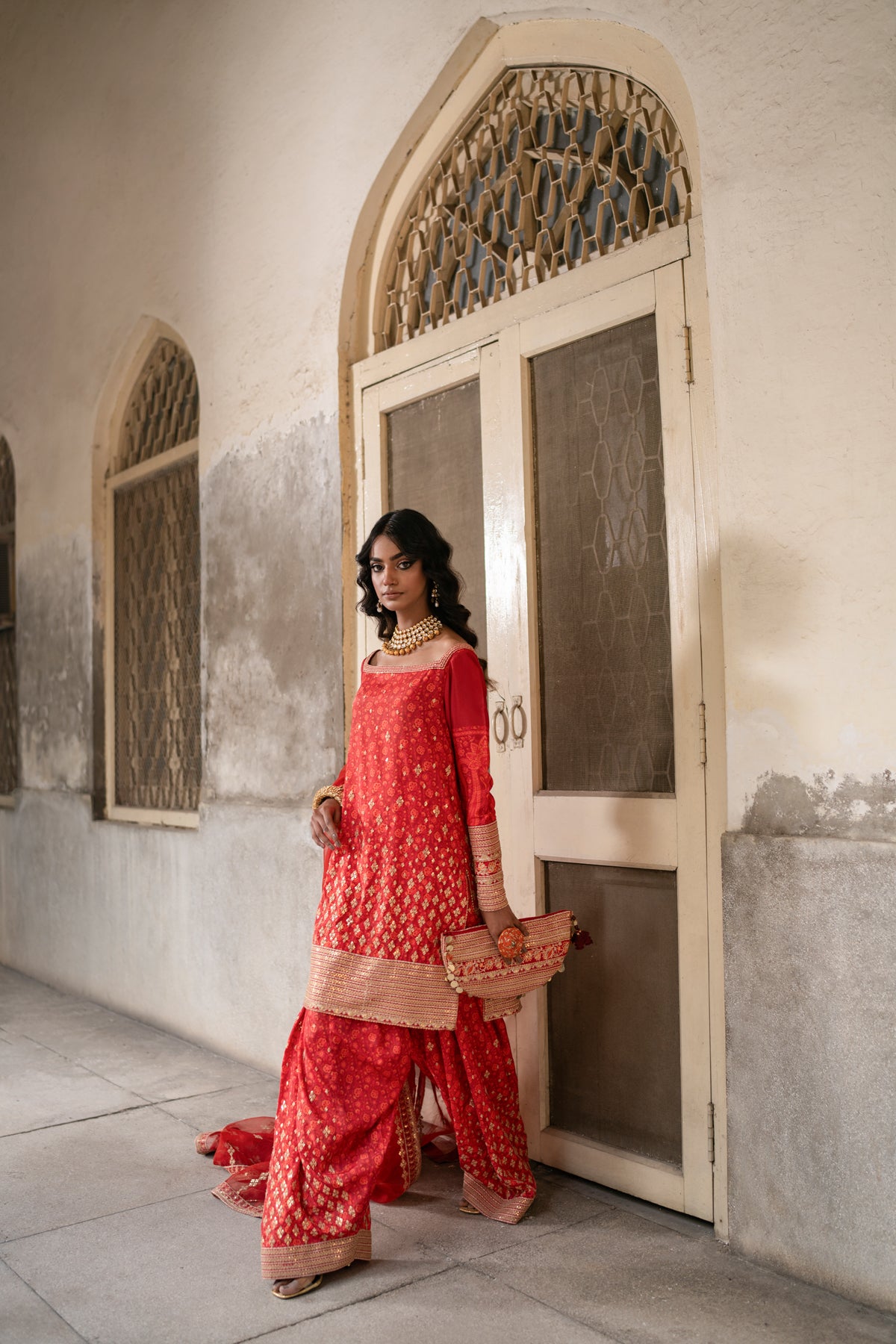 Red Embroidered Grip Sharara (3-Piece) - Image 11