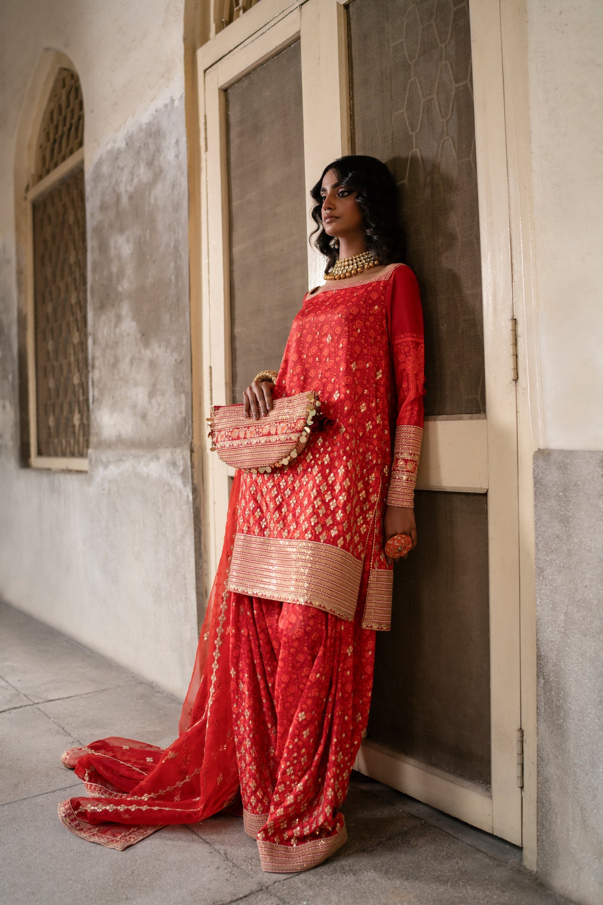 Red Embroidered Grip Sharara (3-Piece) - Image 12