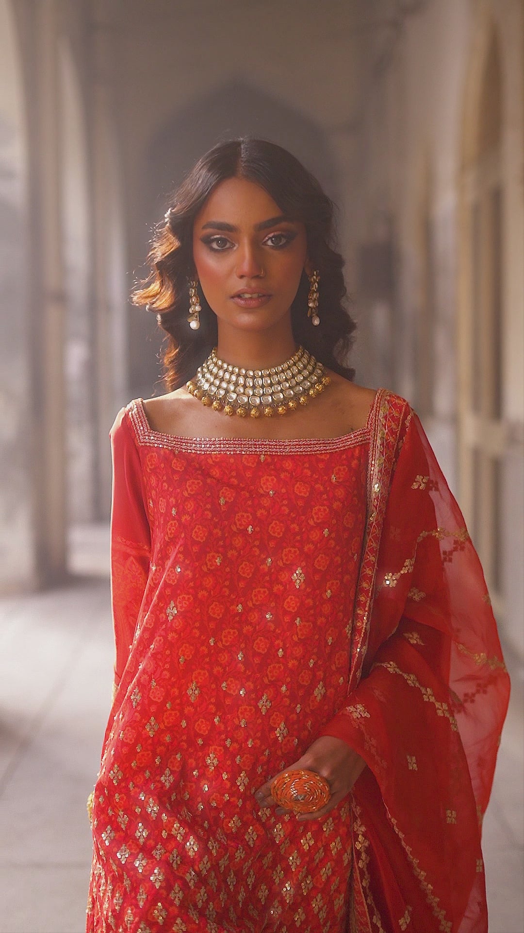 Red Embroidered Grip Sharara (3-Piece) - Image 14