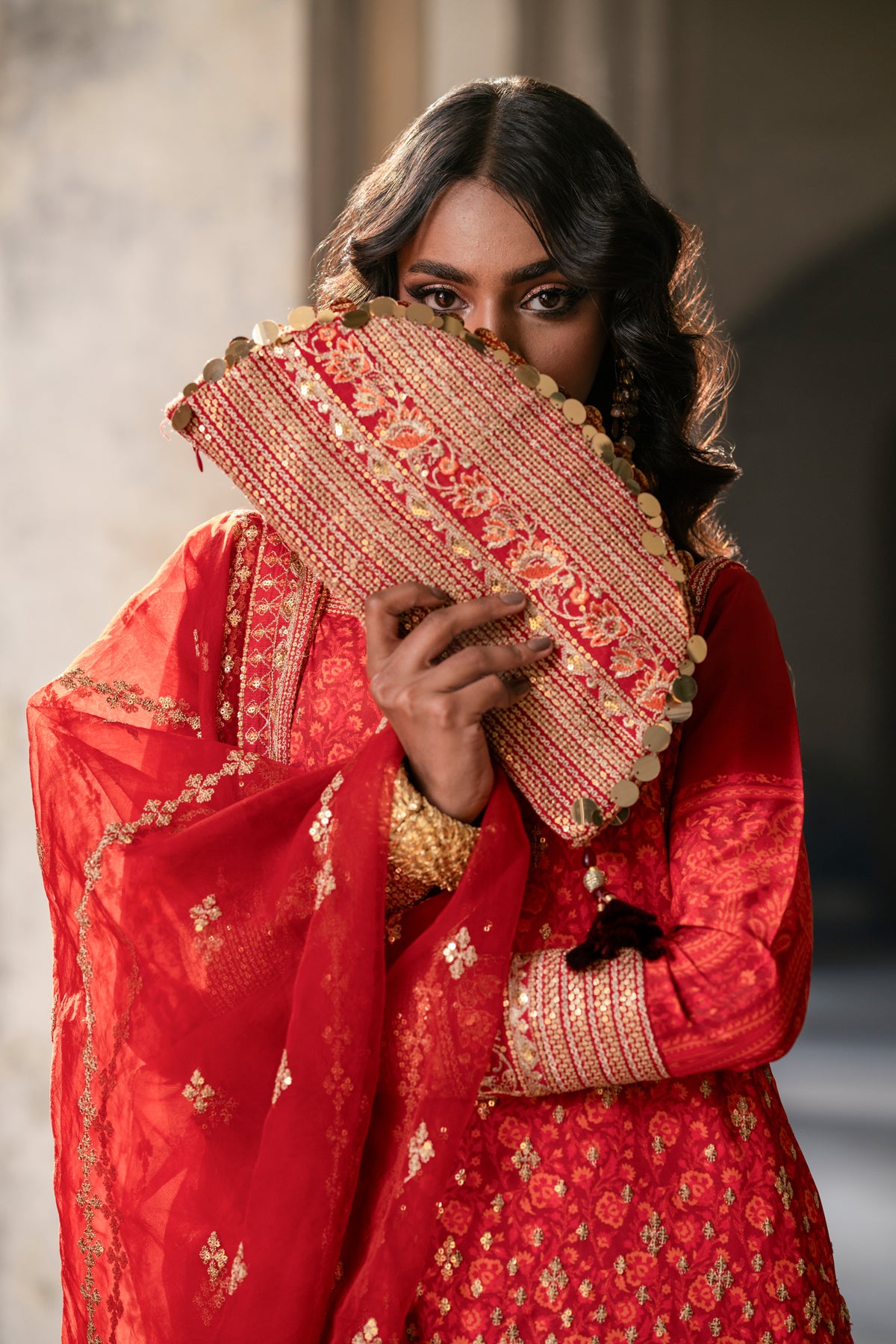 Red Embroidered Grip Sharara (3-Piece) - Image 6