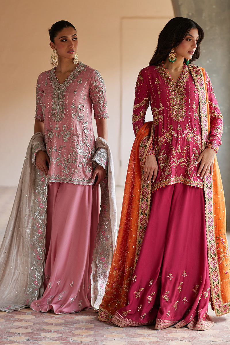 Deep Red Embroidered Khaddi Silk Sharara (3-Piece) - Image 5