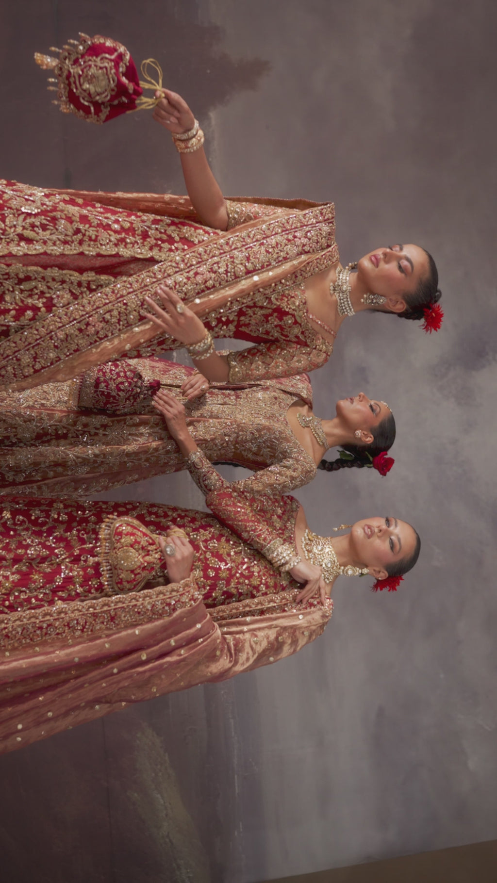 Pakistani Red Zardozi Khaddi Silk & Jamawar Bridal Sharara (4-Piece) - Image 4