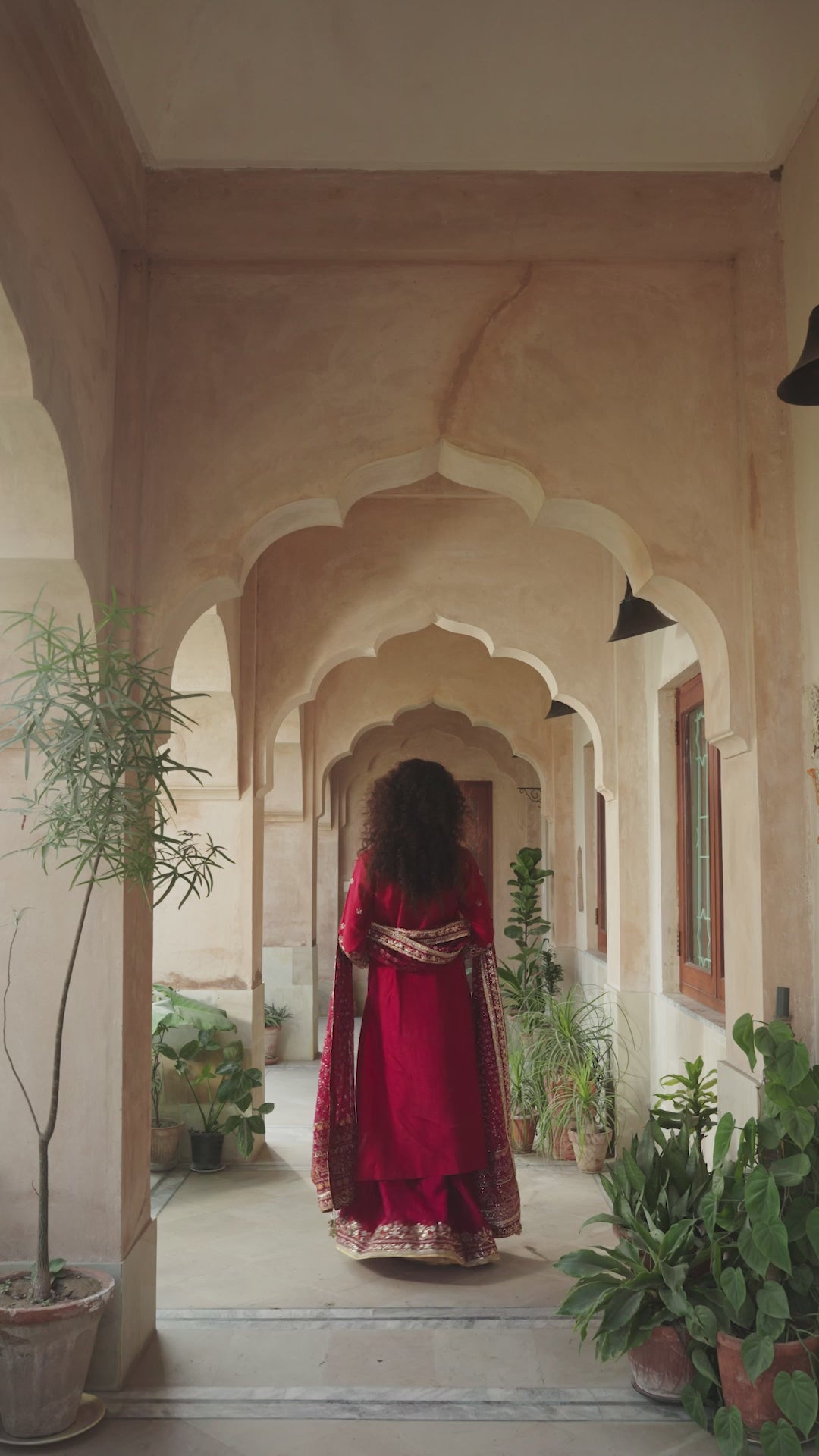 Pakistani Deep Red Embroidered Korean Silk Sharara (3-Piece) - Image 5