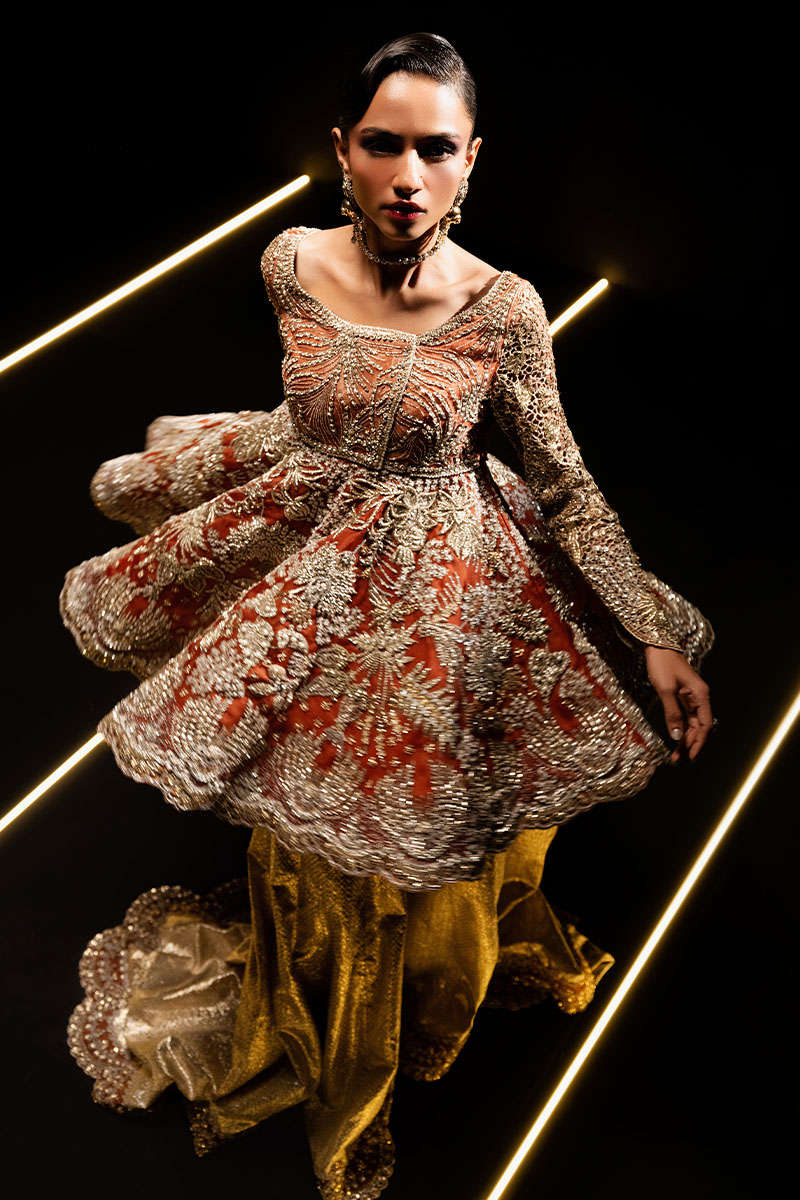 Rust Embellished Organza Peplum Sharara (3-Piece) - Image 2