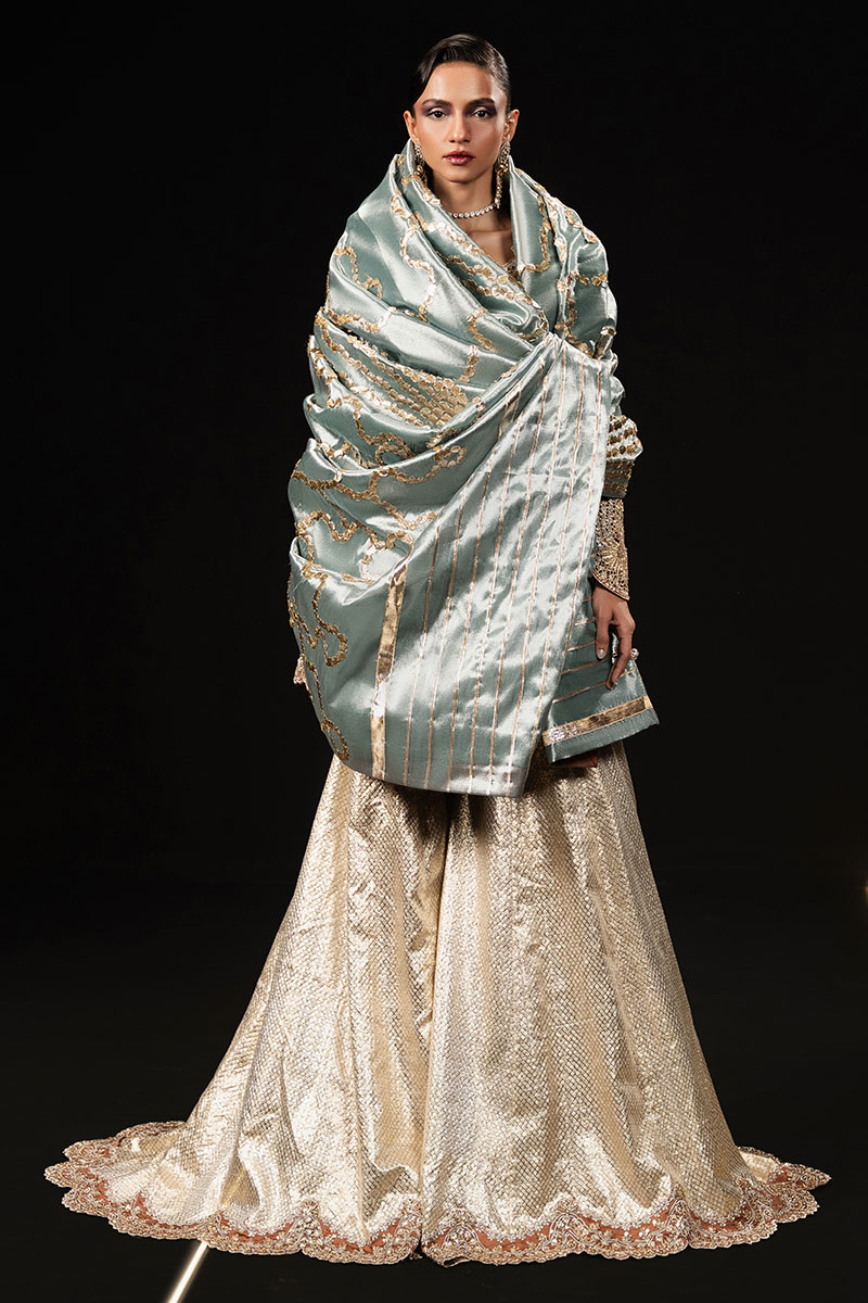 Rust Embellished Organza Peplum Sharara (3-Piece) - Image 3