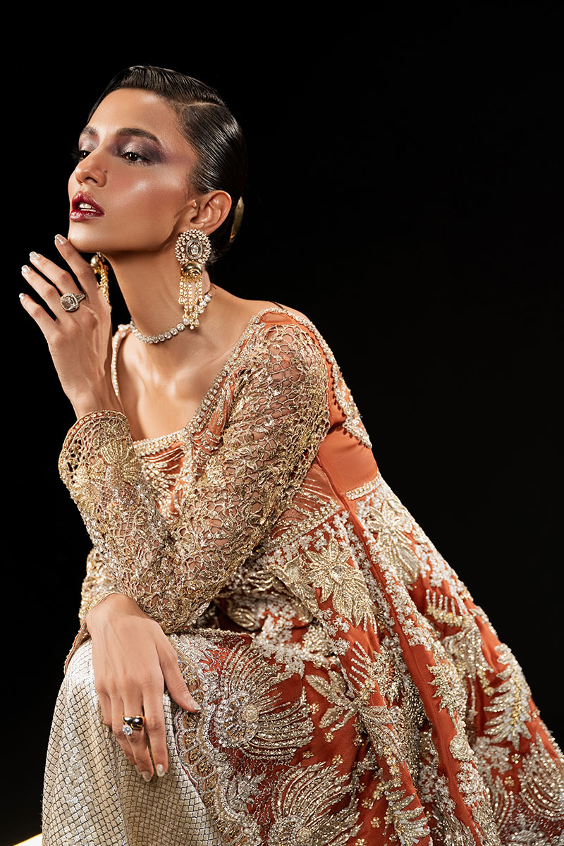 Rust Embellished Organza Peplum Sharara (3-Piece) - Image 4